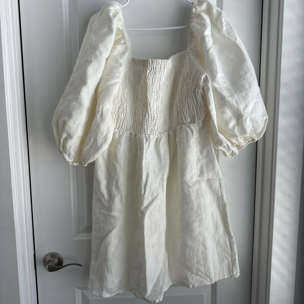 NWOT! Tuckernuck Cream Midi Dress with Puff Sleeves